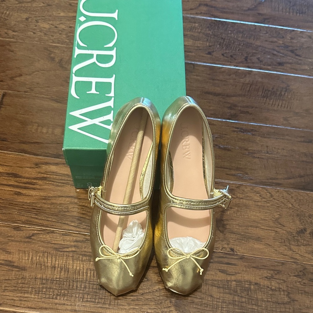 J. Crew Gold Flats with Bow Detail